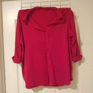 Red 3/4 length sleeve button down top